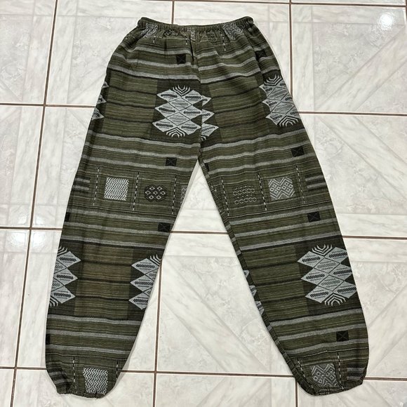 Green Aztec Print Jogger Pants Womens Size Small Zen Yoga Yogi Cotton Hippie - Picture 8 of 8